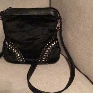 Black leather with black brushed fur type material